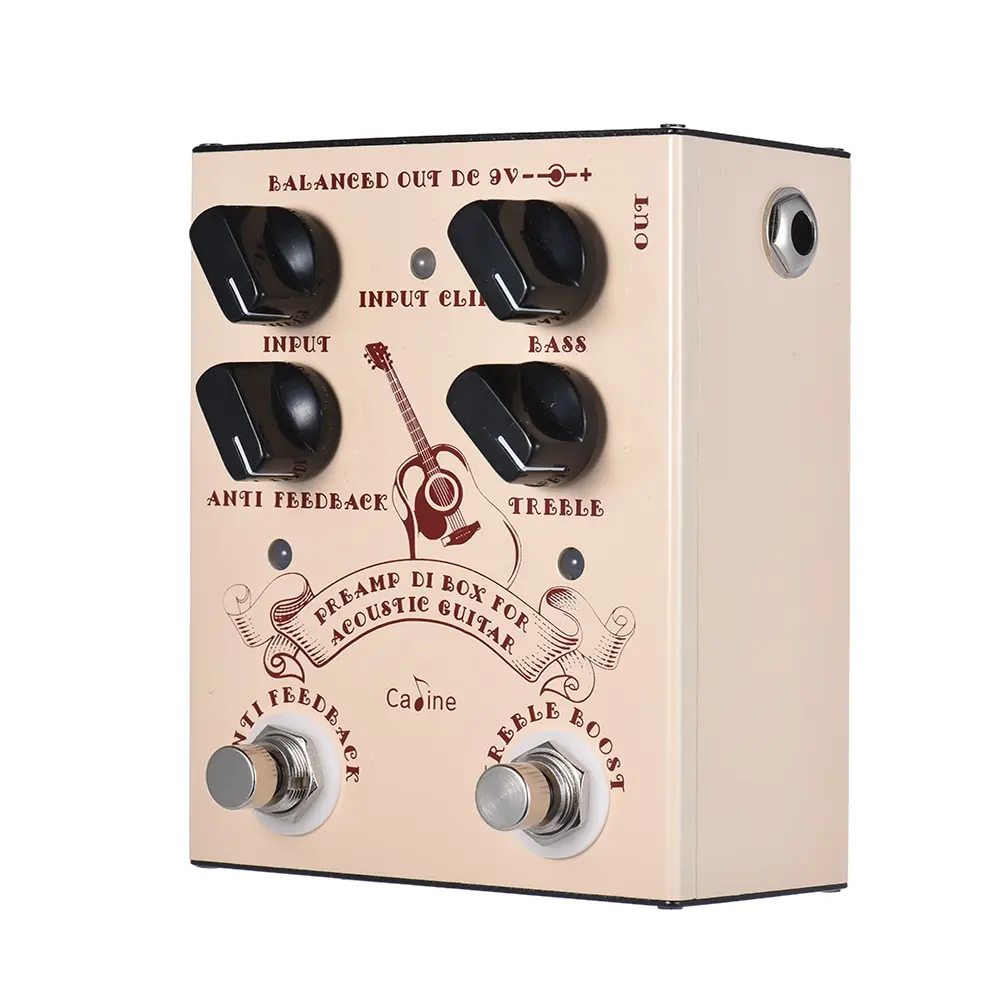 

Good Caline Pre-amp DI Box for Acoustic Guitar Supports Bass Treble Control with ANTI FEEDBACK & TREBLE BOOST Footswitches