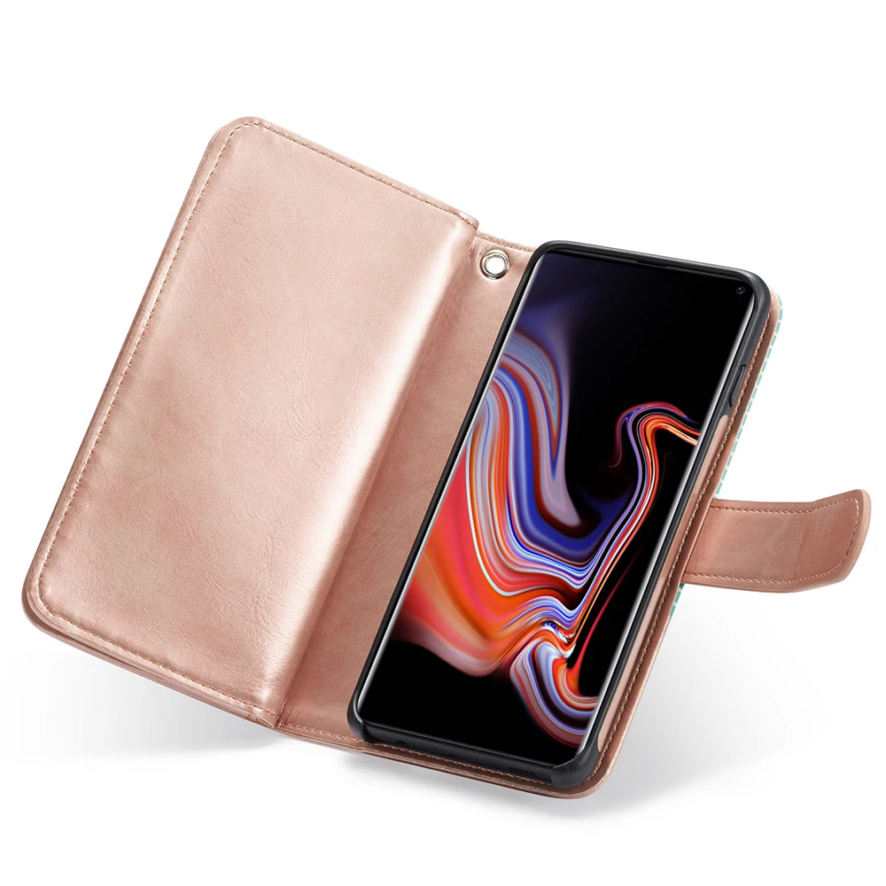 For Samsung Galaxy S10e S10 Plus Wallet Case PU Leather 9 Cards Slots ID Credit Holder Flip Cover Detachable Magnetic Phone Case