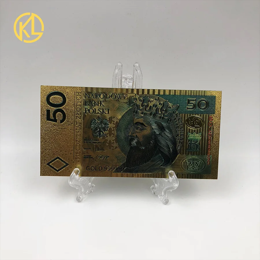 

KL1pc 2017 New Polish Zloty Currency designed Gold Banknote 50 PLN in plastic material for Bank souvenir gifts