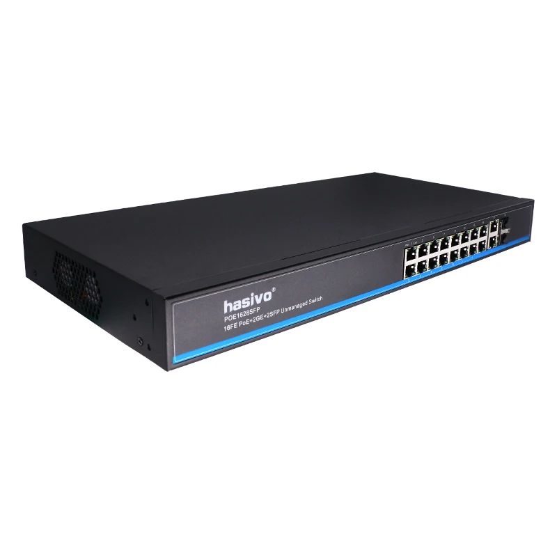 16 портов 48 В PoE коммутатор Быстрый ethernet 2x1000 м gigabit uplink SFP волоконный для ip камеры