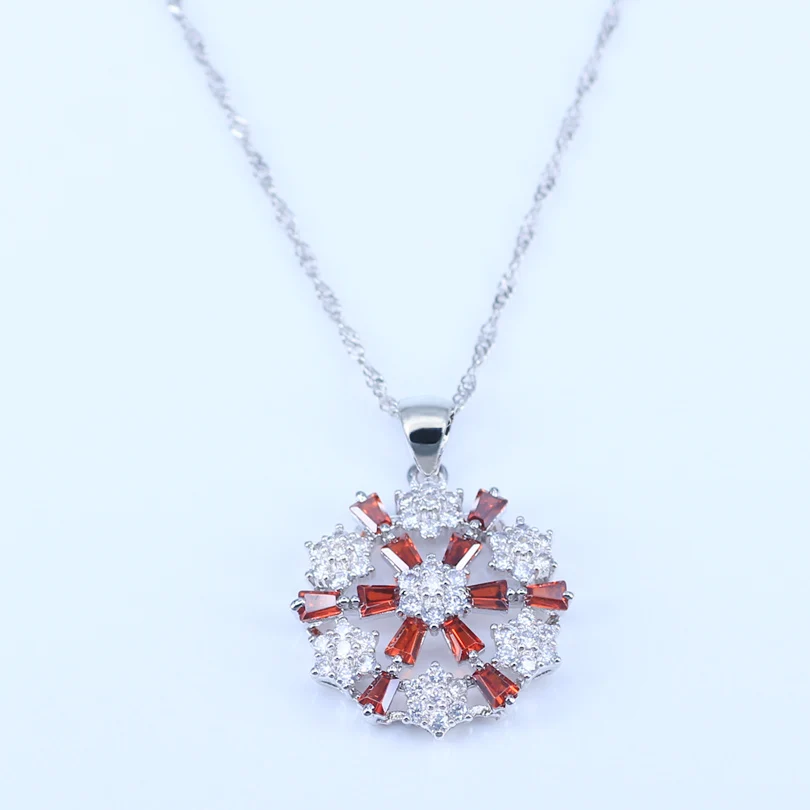 Снежинка Красный Цирконий белый CZ 925 штамп серебряные Ювелирные наборы для