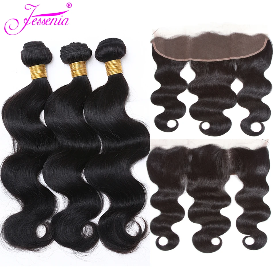 

Body Wave 3 Bundles With Frontal Closure Brazilian Hair Weave Bundles with 13x4 Ear to Ear Lace Frontal Closure Remy Hair Weaves