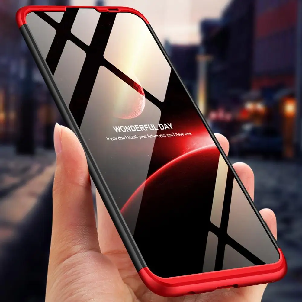 Huawei Honor 10i, чехол, 360 градусов, полная защита, жесткий пластик, матовый, защита от падения, чехлы для Huawei Honor 10 Lite, закаленное стекло - Цвет: Black with Red