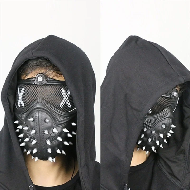 

Punk Game Watch Dogs Mask 2 WD2 Marcus Holloway Mask Wrench Cosplay Rivet Face Mask Half Face Latex Party Masks Cosplay Props