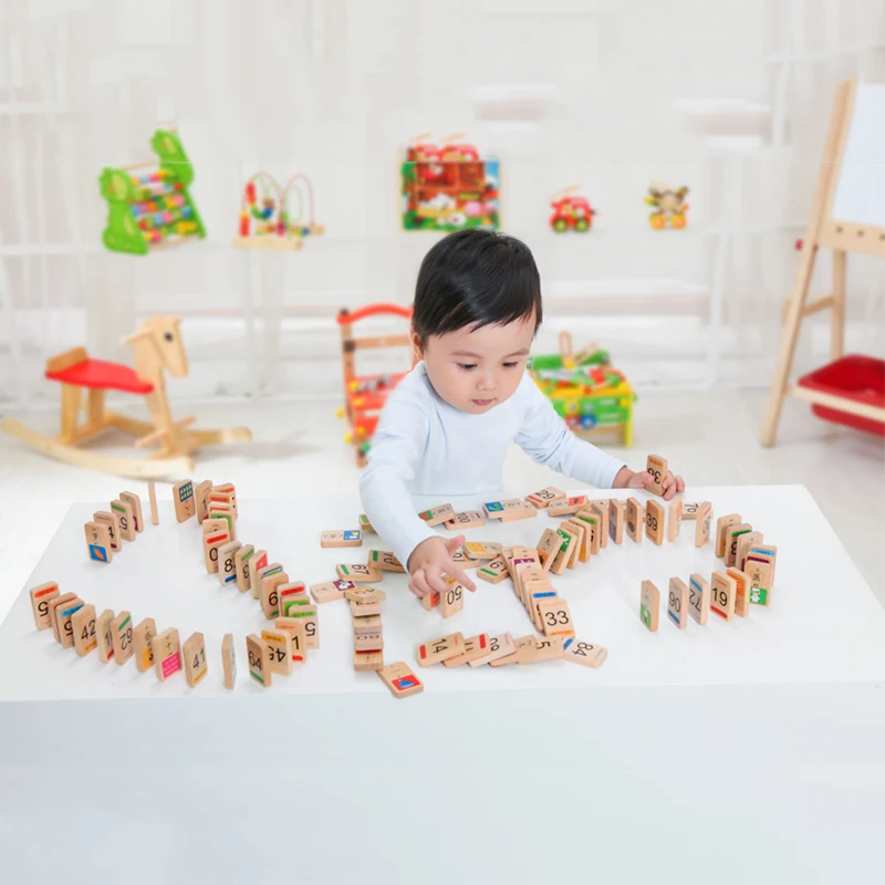 Baby Toy 100pcs Wood Domino Games Wooden Building Blocks Early Educational Toys Animals/Number/Letters/Flag Donimo for Children baby-building-blocks-wooden