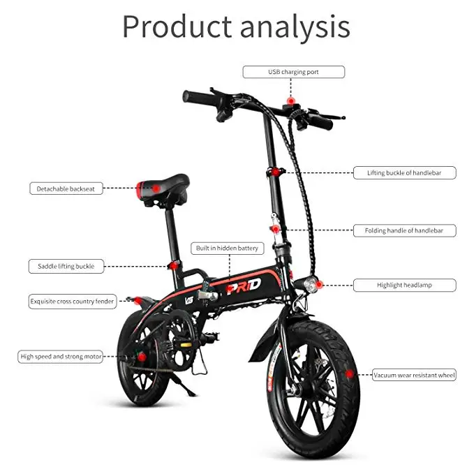 Cheap Mini ebike 14inch Aluminum Folding Electric Bike 350W Powerful Motor 36V10A Lithium Battery electric Bicycle adult City Scooter 8