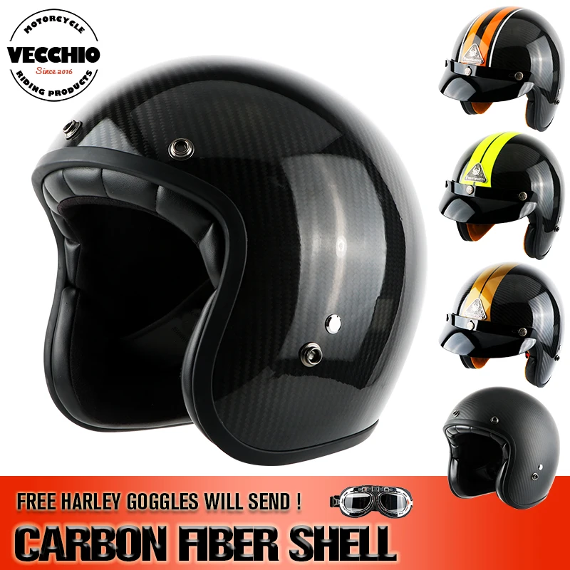 

Free shipping, Carbon Fiber Open face 3/4 Motorcycle Motorcross helmet Capacete Casco, harley Jet Vintage retro helmet, ECE F03