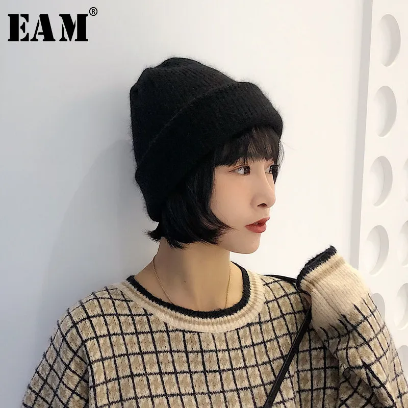 

[EAM] 2019 Spring Summer Woman Stylish New Solid Color Seven Colors Warm Volume Edge Knitting All-match Earmuffs Hat LE011