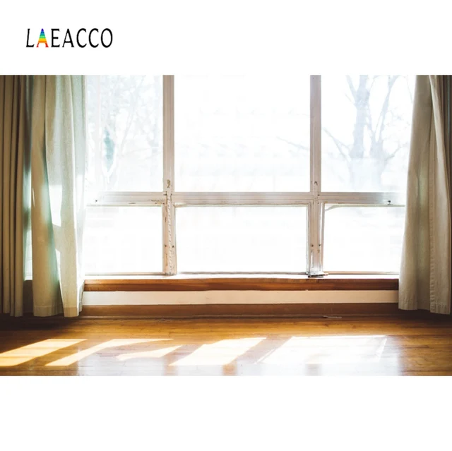Laeacco Room Window Curtain Wooden Floor Sunshine Interior Photography Backgrounds Photographic Backdrops Photocall Photo Studio