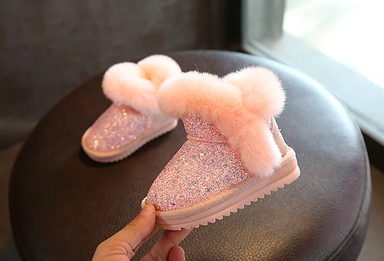 Мода Красочные bling для девочек зимние ботинки для девочек зимняя обувь туфли с мехом для маленьких девочек обуви ЕС 21-37