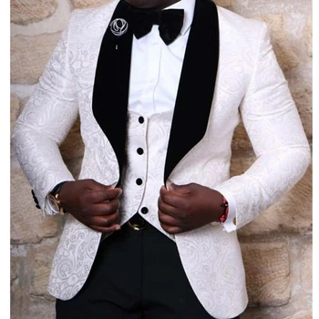 

Cheap Black Shawl Lapel Groom Tuxedos Red/White/Black Men Suits Wedding Best Man Blazer (Jacket+Pants+Tie+Vest) Groomsmen 2019