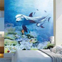 Пользовательские 3D принт Ткань и текстильные обои для стен тканью фрески матовый шелк для Спальня моющиеся Дельфин океан Домашний Декор