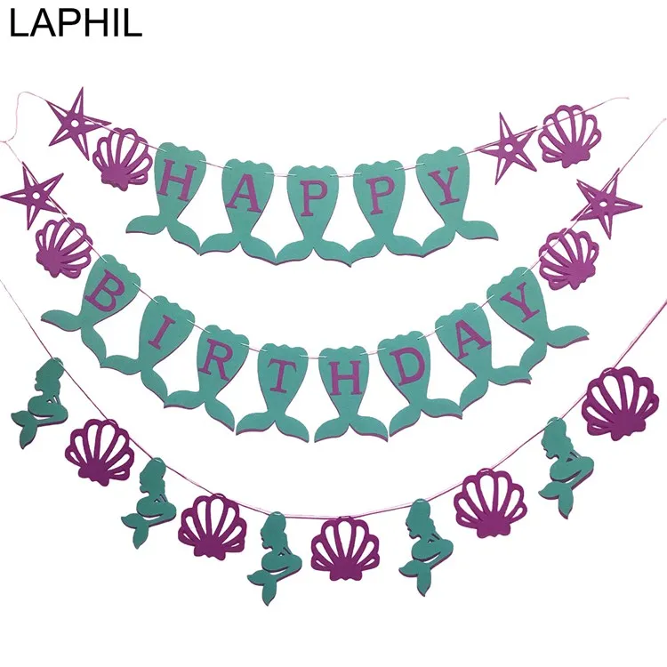 LAPHIL, украшение на день рождения, нетканый плакат с русалкой, вечерние гирлянды для вечеринки в честь детского дня рождения, вечерние принадлежности для маленькой Русалочки