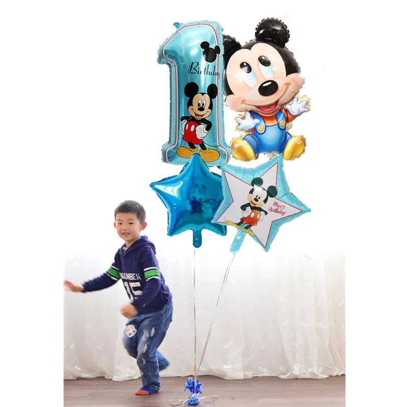 

4pcs Mickey Minnie Number 1 First Birthday Girl Boy Balloon Kids Birthday Combination Decoration Helium Balloon Party Supplies