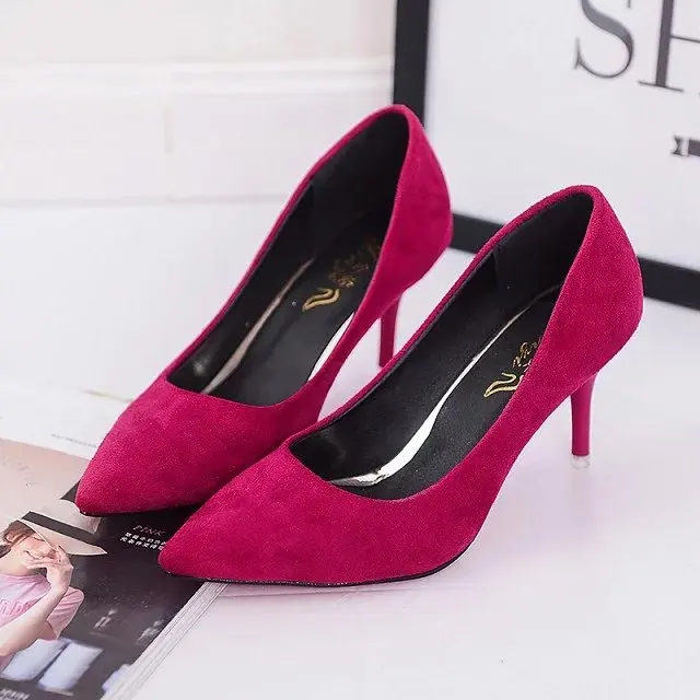 Большие размеры 35-42; модельные туфли из лакированной кожи на высоком каблуке; белые свадебные туфли; классические лодочки; Черные Водонепроницаемые мокасины; женская обувь; zapatos mujer - Цвет: Розово-красный