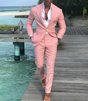 

Mens Suits Pink 2 Pieces Slim Fit Wedding Suits men Business Casual blazer Prom Dinner Tuxedos for Wedding (Jacket+Pants+Tie)