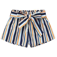 Летние повседневные модные шорты в полоску с бантом для маленьких девочек детские штаны с эластичной резинкой на талии