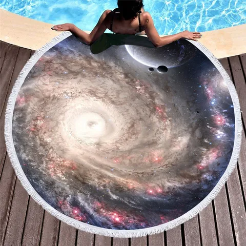 Banho de Microfibra Toalha de Praia Tapete de Piquenique Tapeçaria de Parede Cobertor Yoga Galaxy Impressão 150 cm Rodada Capa Ups Plage Borla Xale Grosso 3