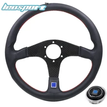 Leosport- 1"(350 мм) ND гоночный руль кожаный и карбоновый каркас красная линия Игровой руль