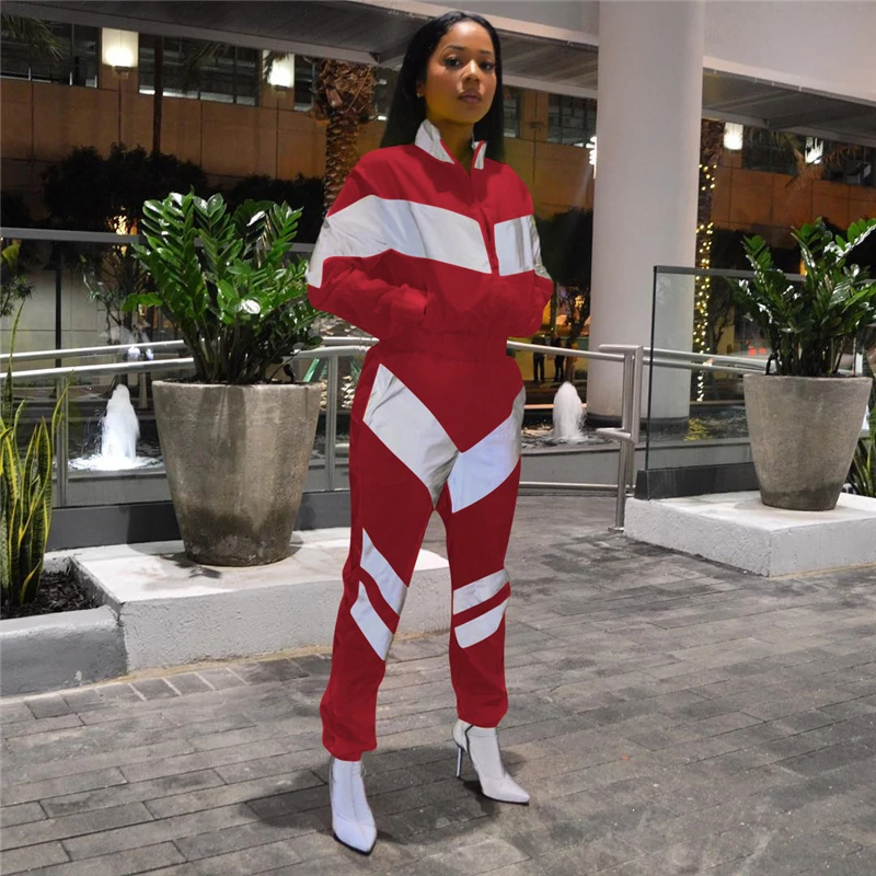 

Sweat Suits Womens 2 Piece Sets 2019 Summer Patchwork Plus Size 2 Piece Set Women Outfit Casual Runway Striped Reflective Set