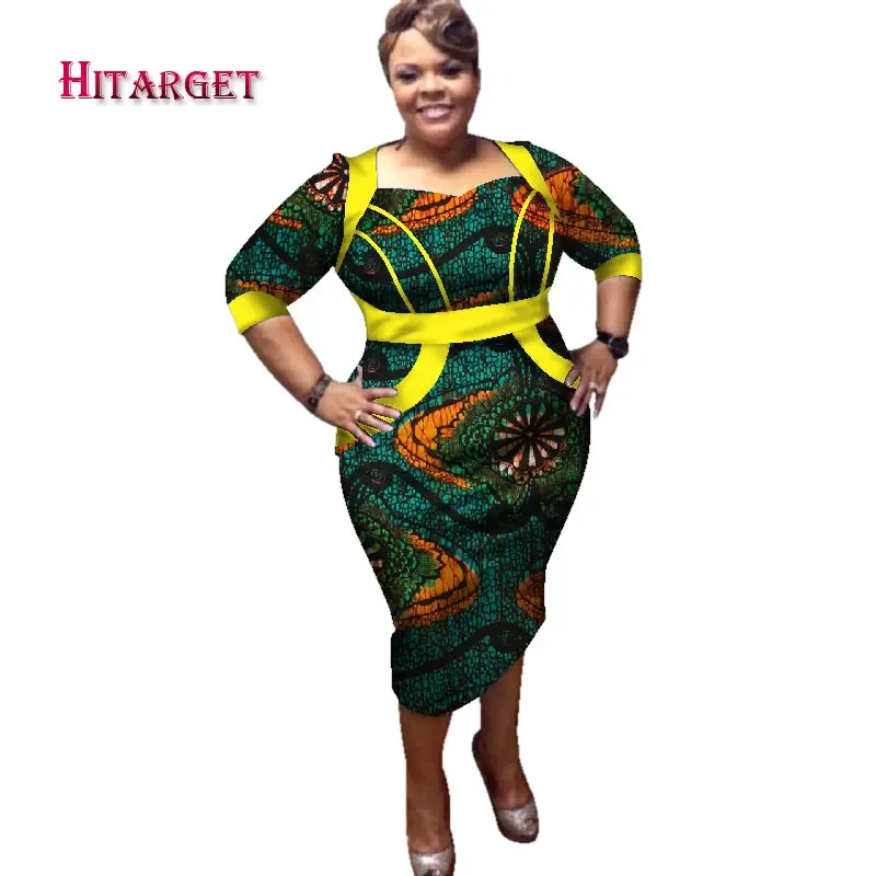 

African Bazin Wax Print Dresses for Women 2018 Dashiki Splice Dress Plus Size 6xl African Women Party Clothing WY2577