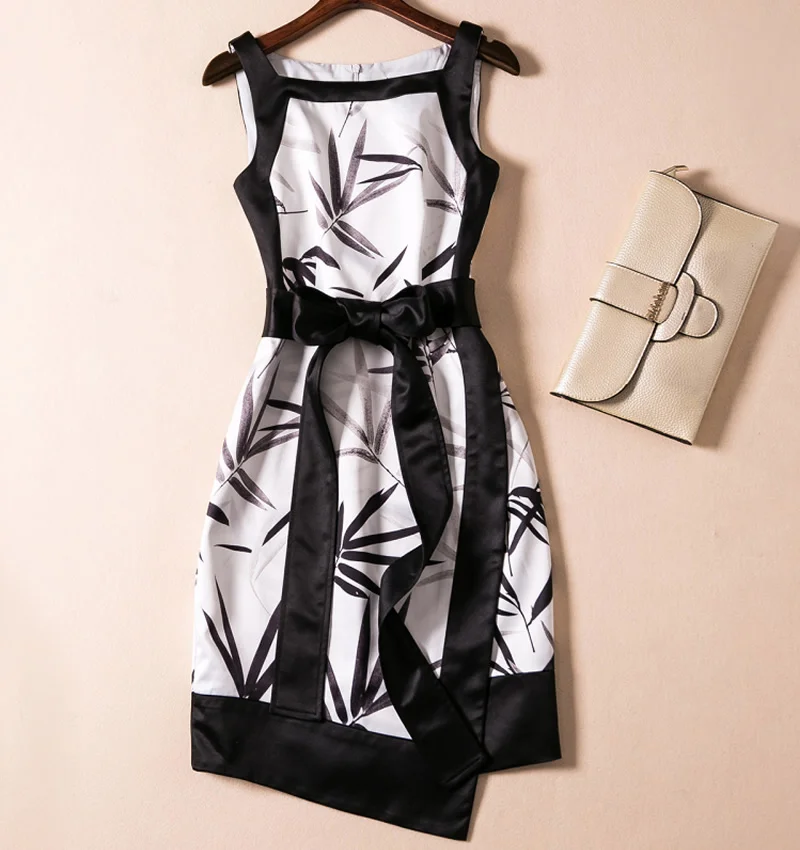 

Women Dress Patchwork Flower Print Sleeveless Sexy Dresses With Belt C3252
