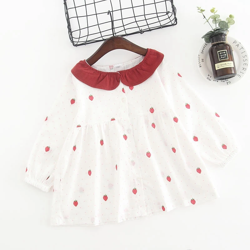 

Autumn girls female baby long-sleeved princess dress children strawberry doll collar tunic dresses