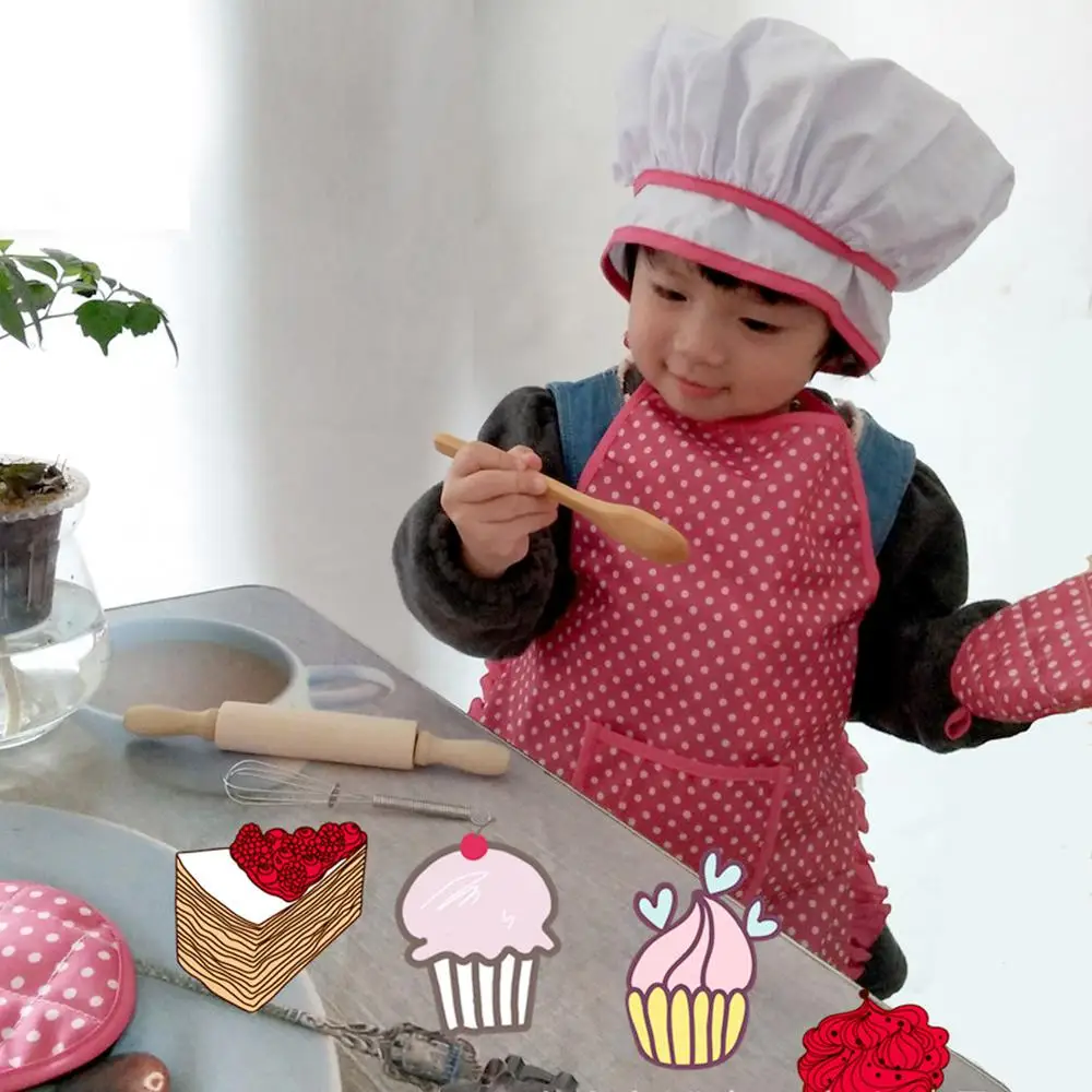 11 pièces enfants semblant jouer jouets bricolage Chef cuisine jeu ensemble, y compris Chef chapeau rose tablier gants biscuits coupe four mitaine, coussin chauffant (lot de 11)