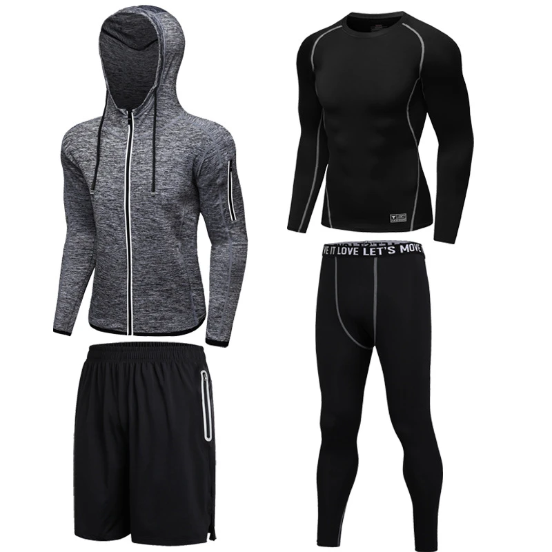 New winter fitness suit, men's suit, four piece sports suit, quick dry ...