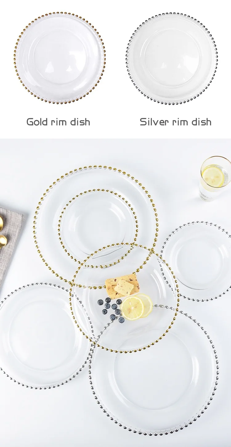 Скандинавские креативные бусины с золотыми краями и серебристыми краями роскошный стиль простой дизайн стеклянная тарелка для стейка основная тарелка 12 дюймов