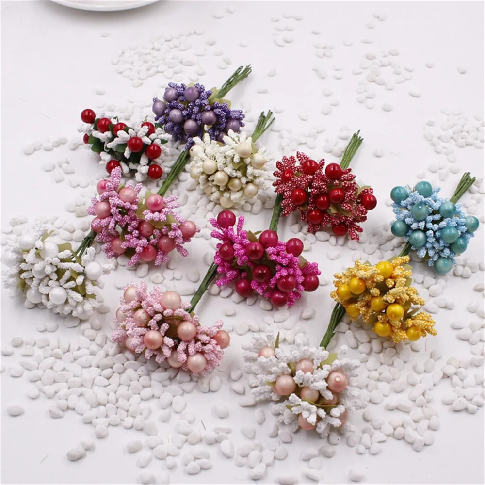 

10PCS Hot Artificial Stamen Bud Bouquet Leaf Flower For Home Garden Wedding Car Corsage Decoration DIY Scrapbooking Fake Flower