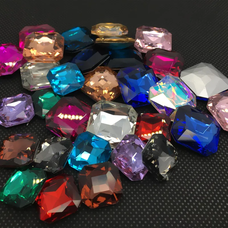 Link-1-10mm-12mm-18mm-23mm-Pointback-Strass-Shiny-Gems-Crystal-Square-Octagon-Glass-Stone