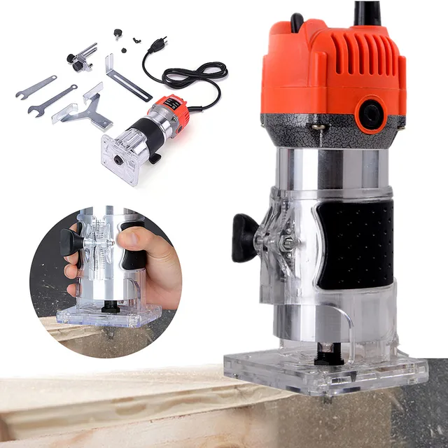 110V 750W 1/4″ 60HZ 30000r/min Corded Electric Hand Trimmer Wood Laminator Router Joiners Tools External Carbon Brush Lift Knob