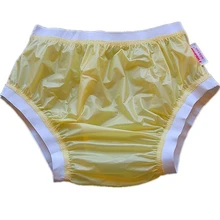 Envío Gratis FUUBUU2207-Yellow-M-1PCS elástica ancha, pantalones de pañales de adulto no pañal desechable pañal de plástico pantalones shorts de pvc