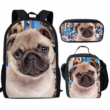 

ThiKin Pug Dog Printing School Bags Set for Kids Boys School Backpacks Shoulder Bagpack Children Bookbag Satchel 3pcs/set