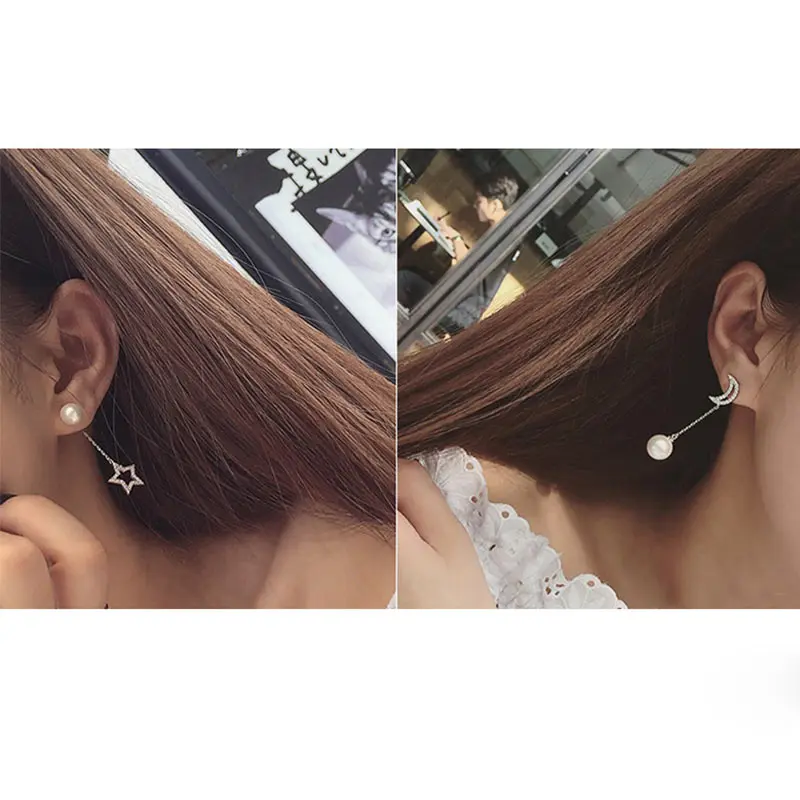 Необычные Длинные серьги в форме звезды и Луны для женщин милые модные