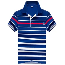 Новая летняя Высококачественная хлопковая брендовая мужская рубашка поло, деловая Повседневная полосатая рубашка поло, мужские однотонные рубашки поло