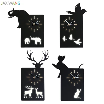 

Simple modern creative wall clock wall lamp Nordic living room bedroom study children room LED animal clock wall lamp