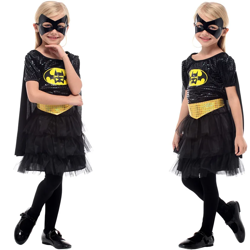 

NEW! Child Animal Cosplay Cute Bat Costume Kids Halloween Costumes For Girls Black Zipper Jumpsuit Connect Wings Batman Clothes
