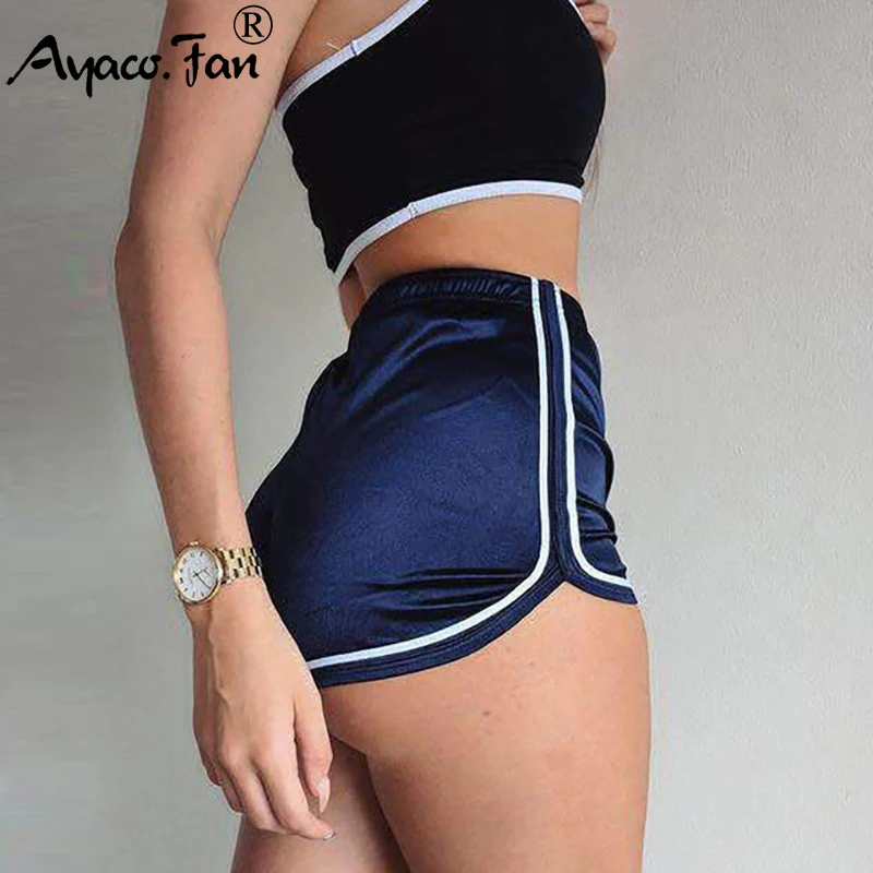 Pantalones cortos deportivos para mujer, Shorts sexys elásticos de cintura alta con retales, informales, 2019|Pantalones cortos| - AliExpress