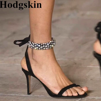 

Elegant Bling Crystal Runways Women Shoes Ankle Wrap Thin High Heels Female Sandals Gladiator Lace Up Wedding Ladies Footwear