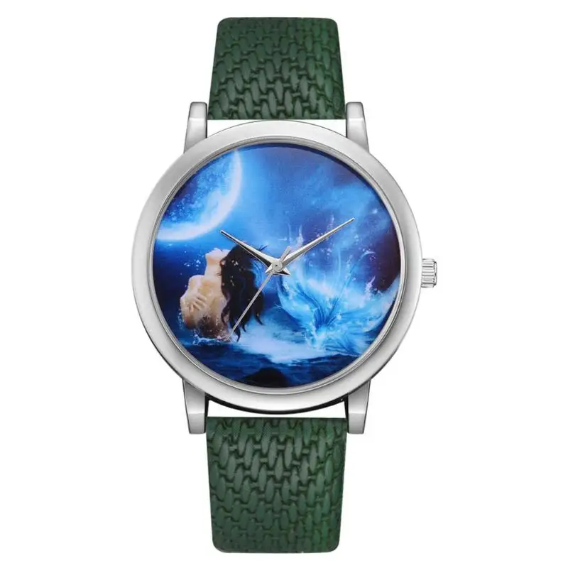

2018 Hot fashion Creative Watches Vintage Women Quartz Watches Mermaid Analog Quartz Leather Band Casual Wristwatch Clock