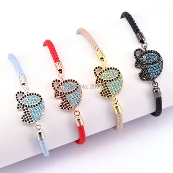

8Pcs Micro Pave CZ Stones Elephant Bracelets Women Jewelry Adjustable Cotton Rope Bracelet Charm Jewelry
