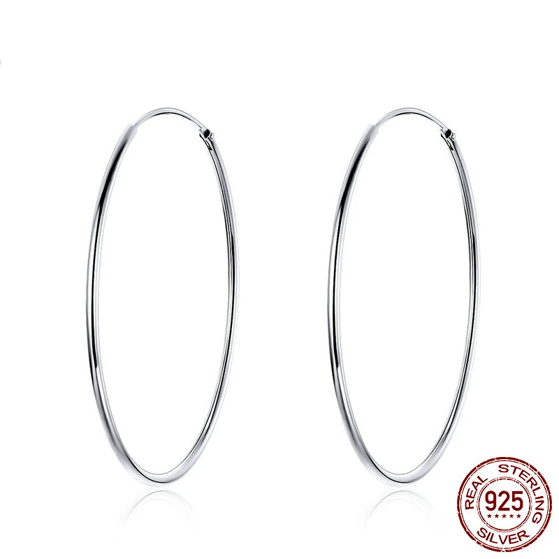 

New Design Simple Circle Hoop Earrings 925 Sterling Silver Round Big Earrings For Women Minimalist Style Jewelry FIE598