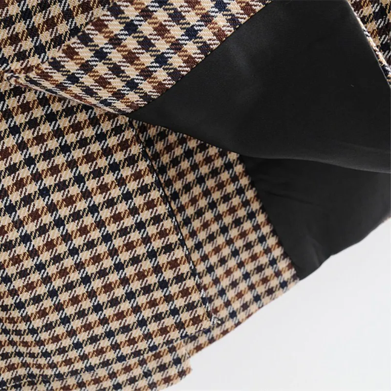 NSZ Women Elegant Plaid Blazer Suit Long Sleeve Double Breasted Slim Checked Coat Formal Office Work Jacket Houndstoot Outerwear