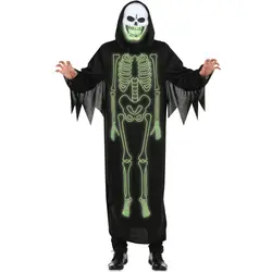Хэллоуин вечерние Косплэй взрослых зеленый световой маскарадные костюмы Череп Скелет тела Одежда призрак взрослых Одежда страшные