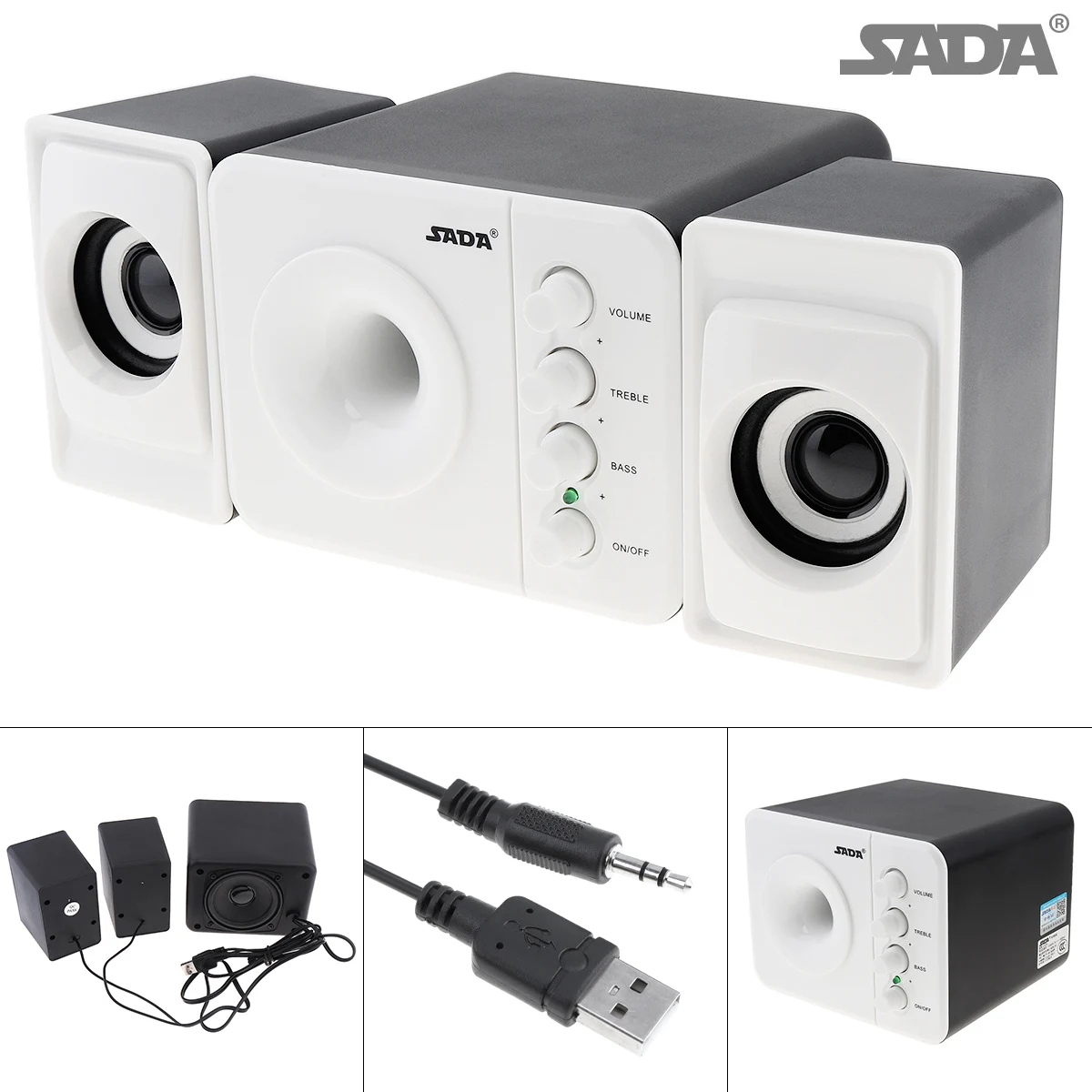 

SADA D-205 Portable 3W USB2.0 Subwoofer Combination Speakers with 3.5mm Audio Plug and USB Power Plug for Desktop PC/Smartphone