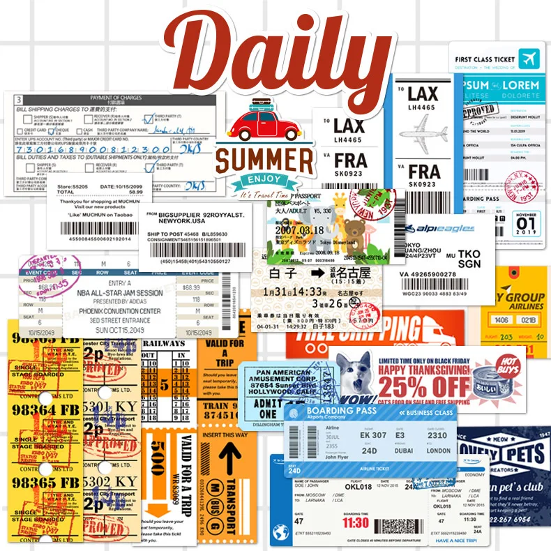 

22pcs Vintage Traveling ticket Air boarding pass Decoration Stickers DIY Planner Diary Scrapbook Stickers suitcase car stickers