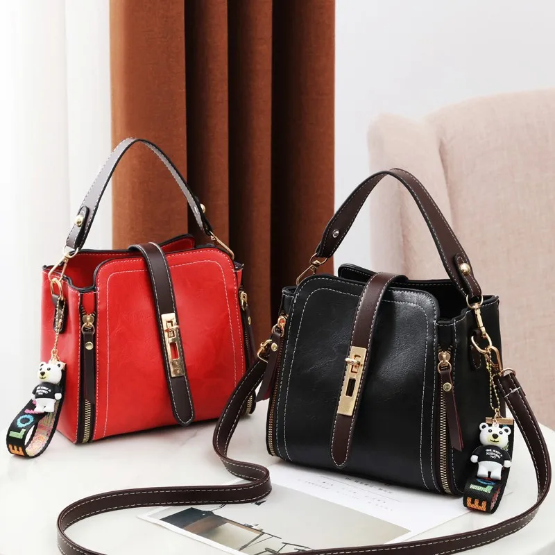 

Bark grain female bag leather fashion mini bag package inclined bucket bag, single shoulder bag handbag
