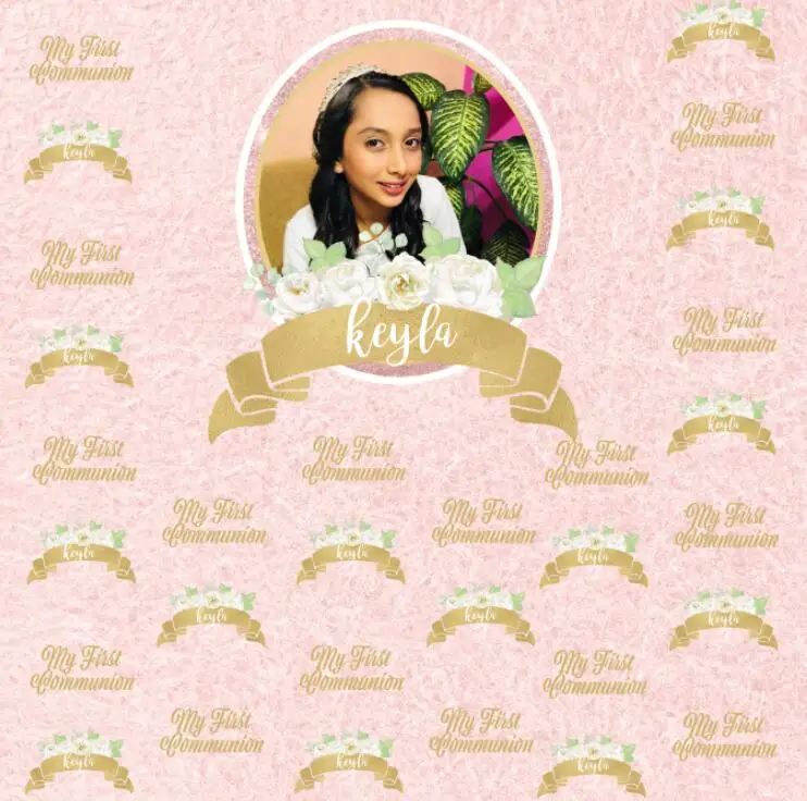 

custom First Communion Floral Flower Leaves Pink photography backgrounds High quality Computer print party backdrop